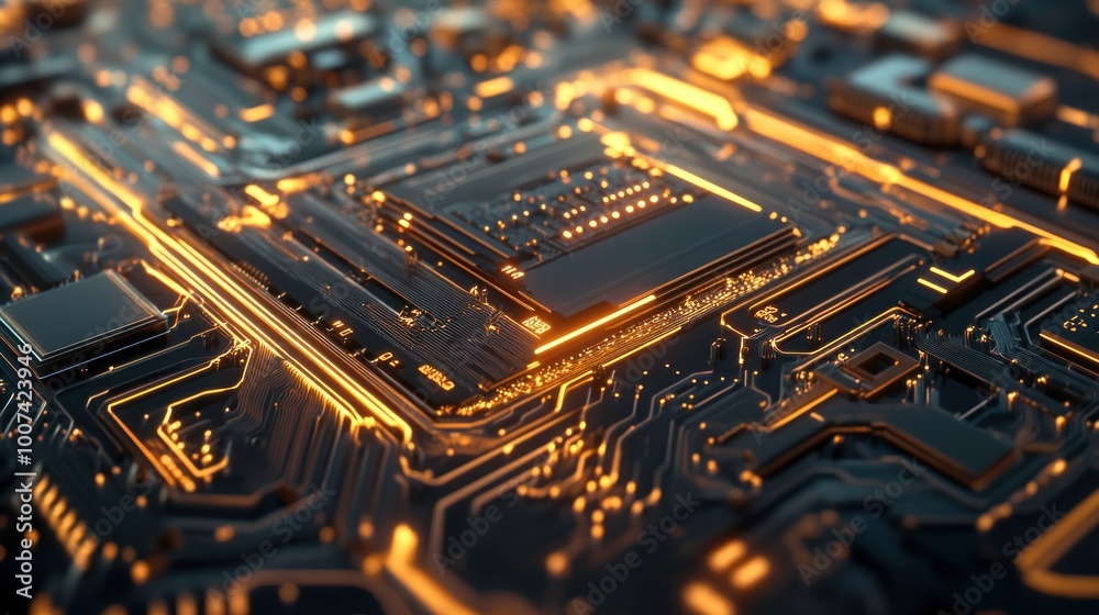 Close-up of a Circuit Board with Glowing Lines Close-up of a Circuit Board with Glowing Lines