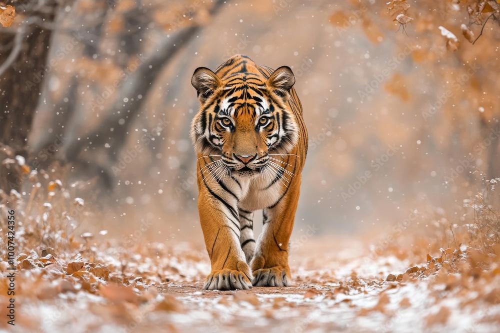 Obraz premium In the Ranthambhore National Park, Rajasthan, there is a Bengal tiger