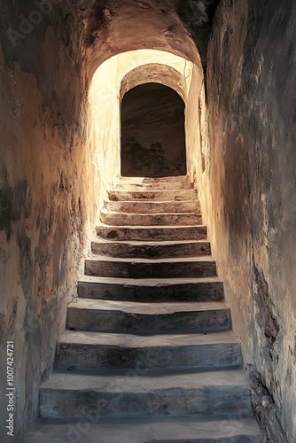 Stone Steps Leading Up To A Dark Arched Doorway