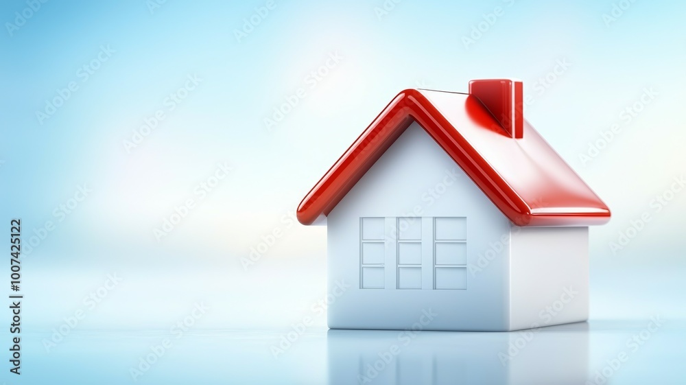A small red house is sitting on a white background A small red house is sitting on a white background