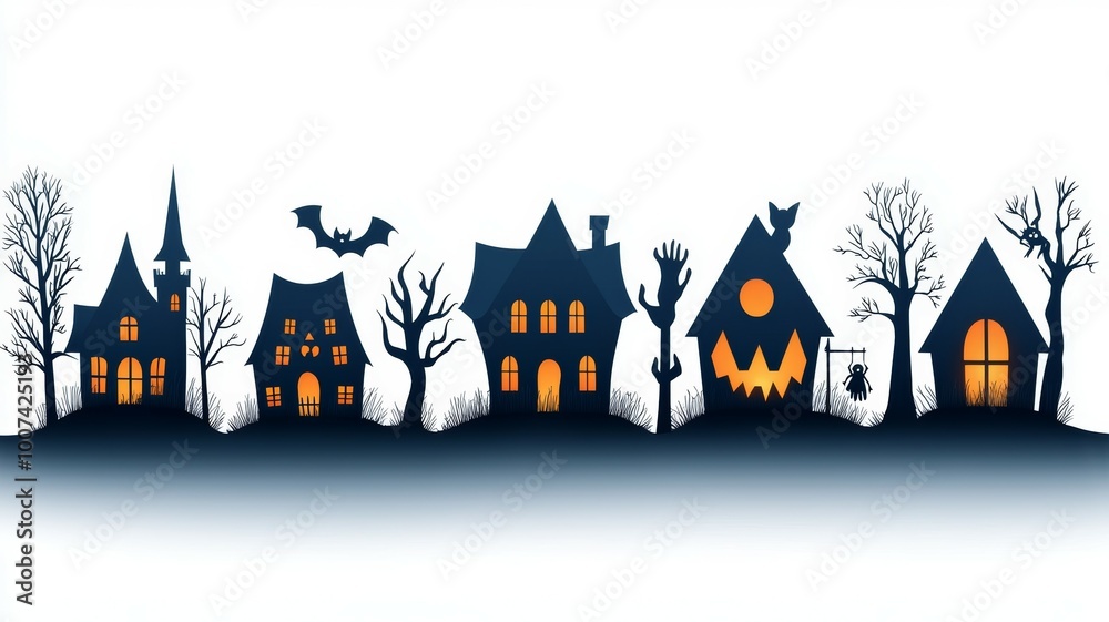 A row of houses with a bat flying over them A row of houses with a bat flying over them