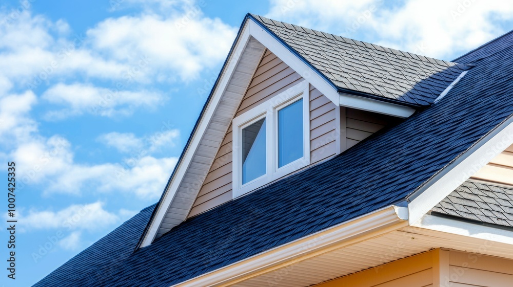 A house with a blue roof and a window A house with a blue roof and a window