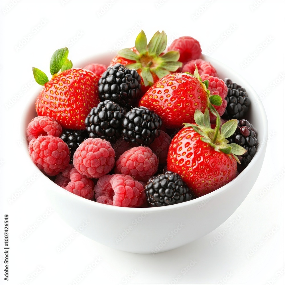 A fresh bowl of vibrant berries filled with strawberries, raspberries, and blackberries. Perfect for healthy snacks or colorful desserts. Enjoy the burst of flavors in every bite. AI