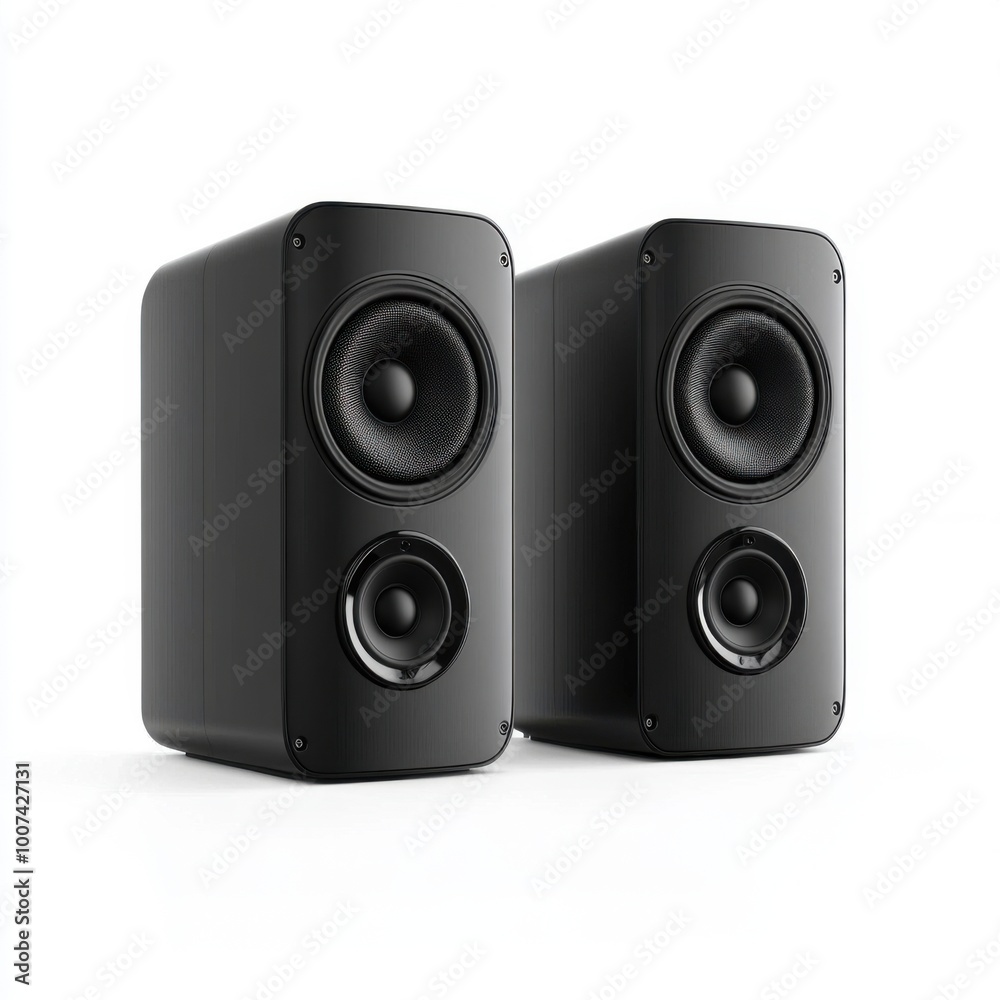 Modern Black Speakers on White Background Modern Black Speakers on White Background