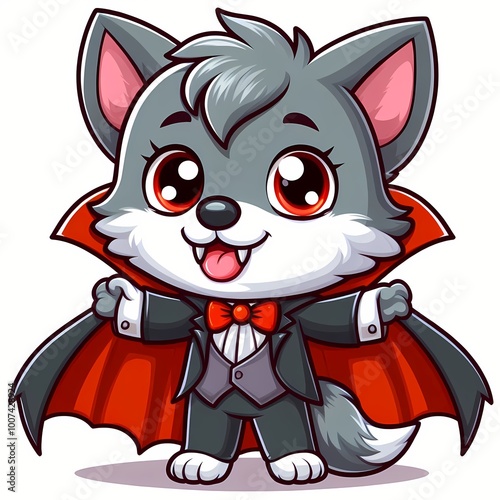 Cute Wolf Dracula Vampire Cartoon Vector Icon Illustration