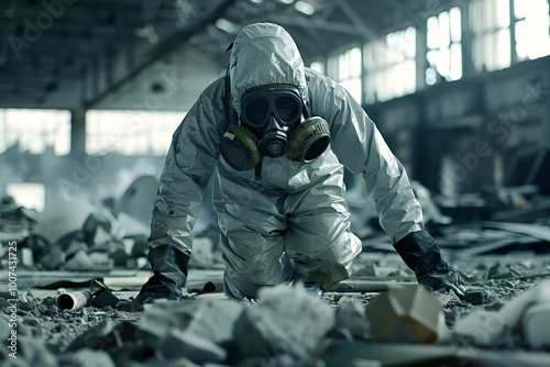 Expert asbestos removal professional safely extracts hazardous materials from historic structure photo