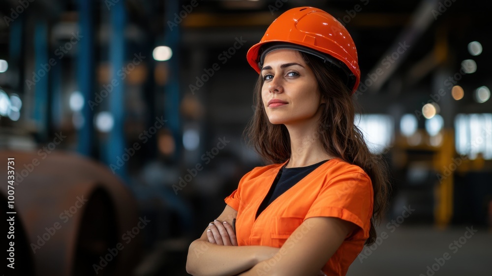 Confident Female Worker in Industrial Setting Confident Female Worker in Industrial Setting