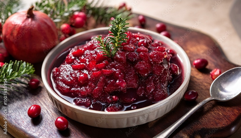 Cranberry sauce with its tangy sweetness slices through the savory tastes on your Thanksgiving plate. Its rich red color visually embodies the warmth and happiness that envelop this festive occasion Cranberry sauce with its tangy sweetness slices through the savory tastes on your Thanksgiving plate. Its rich red color visually embodies the warmth and happiness that envelop this festive occasion