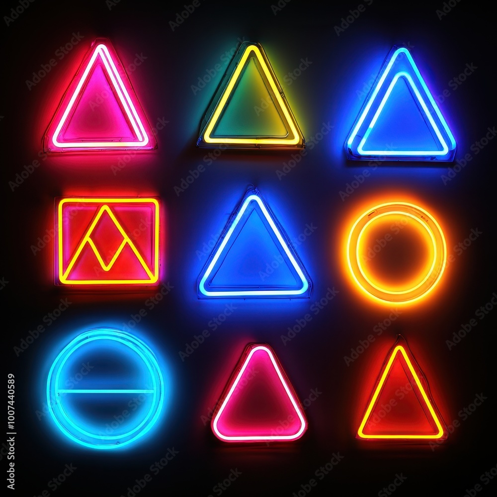 geometric shapes and neon lights on a black background, abstract light background, wallpaper geometric shapes and neon lights on a black background, abstract light background, wallpaper