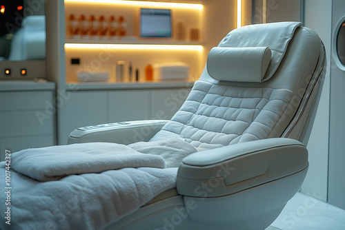 High-tech therapy chair in a modern ketamine clinic room