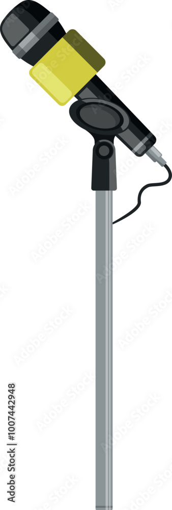 Microphone on metal pole. Concert mic cartoon icon Microphone on metal pole. Concert mic cartoon icon