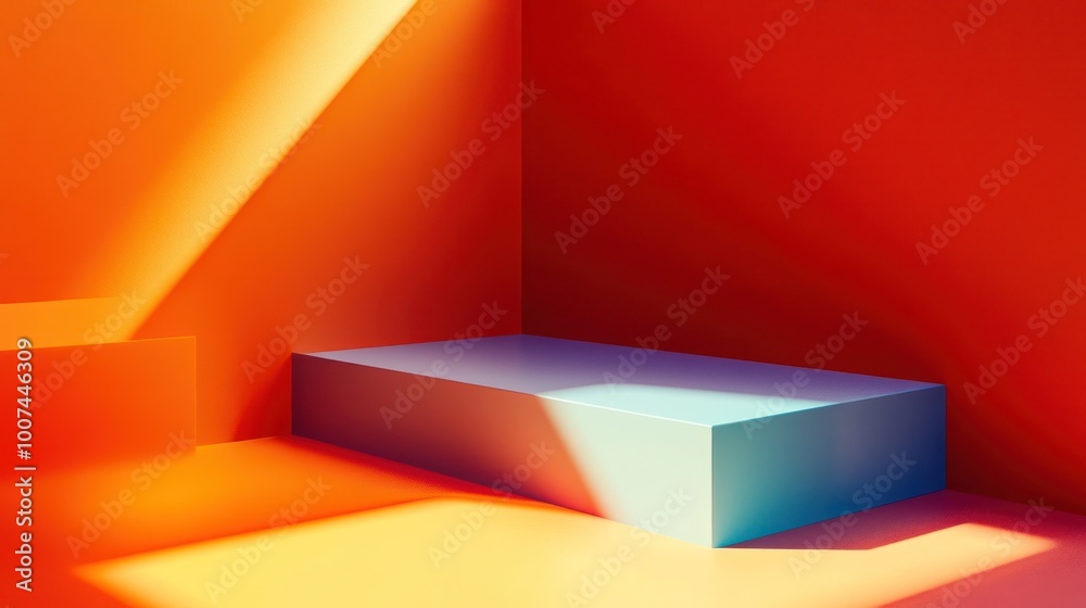 Abstract Minimalist Blue Platform in Orange Room Abstract Minimalist Blue Platform in Orange Room