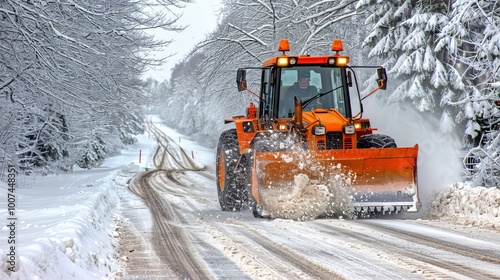 Efficient winter snow clearing on roads using a bulldozer for safe travel and accessibility