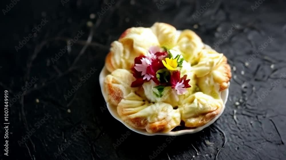 Rotating Camera Shot of Pastry with Floral Toppings Rotating Camera Shot of Pastry with Floral Toppings