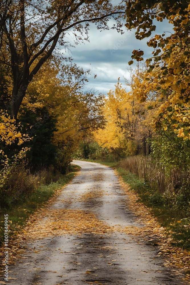 Autumn Road Through Forest of Golden Leaves Autumn Road Through Forest of Golden Leaves