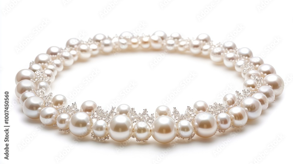 A captivating array of pearls arranged in a circular trail, creating a beautiful and luxurious display on a clean white background