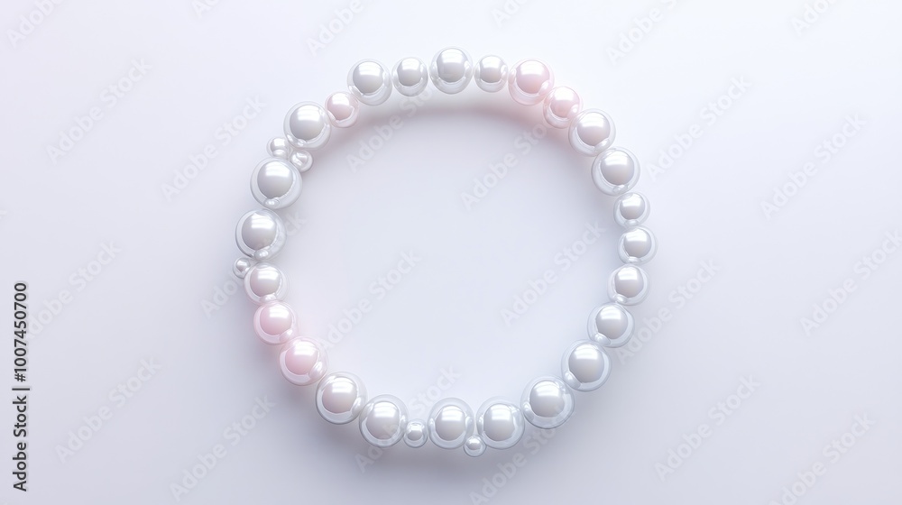 A captivating circle trail of white and pastel pearls, arranged in a perfect loop on a clean white background, symbolizing elegance and purity A captivating circle trail of white and pastel pearls, arranged in a perfect loop on a clean white background, symbolizing elegance and purity