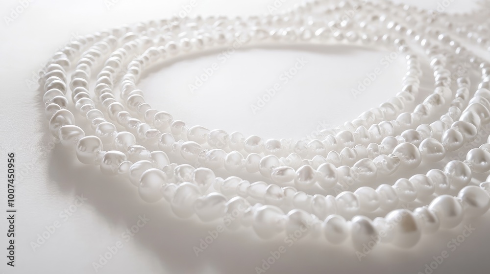 A delicate array of pearls forming a circular trail, set on a white background, with each pearl exuding timeless beauty and luxury A delicate array of pearls forming a circular trail, set on a white background, with each pearl exuding timeless beauty and luxury