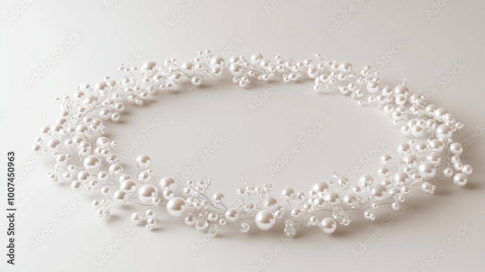 A delicate array of pearls forming a circular trail, set on a white background, with each pearl exuding timeless beauty and luxury A delicate array of pearls forming a circular trail, set on a white background, with each pearl exuding timeless beauty and luxury
