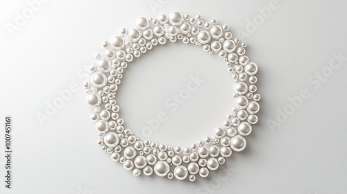 A mesmerizing circle trail of pearls in different sizes, set against a clean white background, creating a stunning visual of beauty