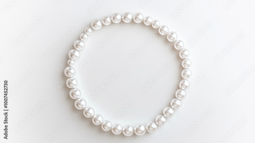 Pearls in various sizes forming a delicate circle trail on a clean white background, symbolizing elegance, luxury, and sophistication Pearls in various sizes forming a delicate circle trail on a clean white background, symbolizing elegance, luxury, and sophistication