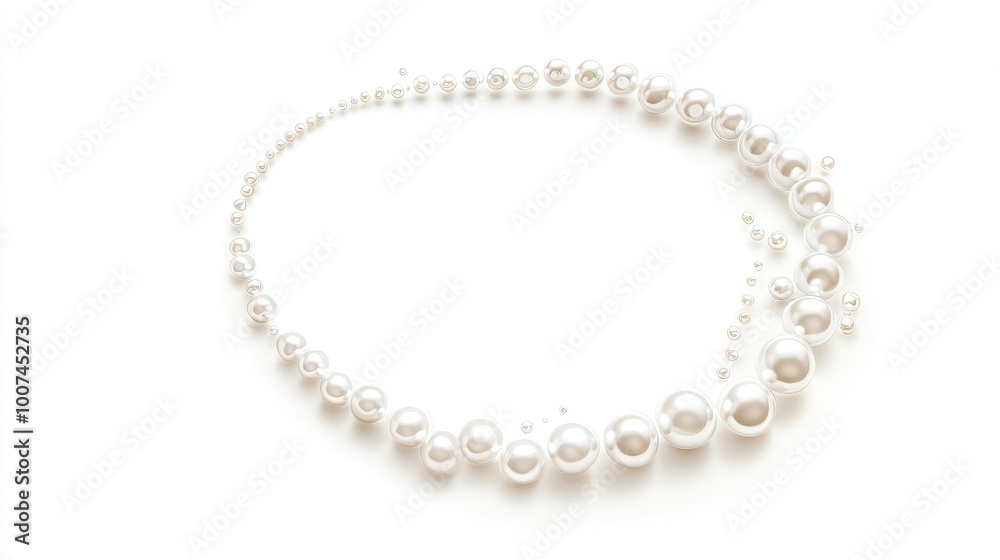 Pearls in various sizes forming a delicate circle trail on a clean white background, symbolizing elegance, luxury, and sophistication Pearls in various sizes forming a delicate circle trail on a clean white background, symbolizing elegance, luxury, and sophistication