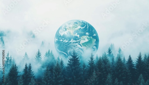Saving The Planet: Aerial View Of Coniferous Forest And Earth In Double Exposure Captured From Above. photo