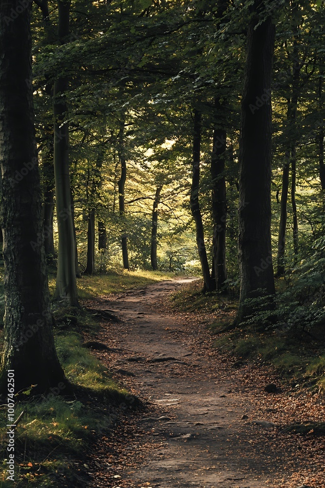 Obraz premium Sunbeams through the trees on a forest path