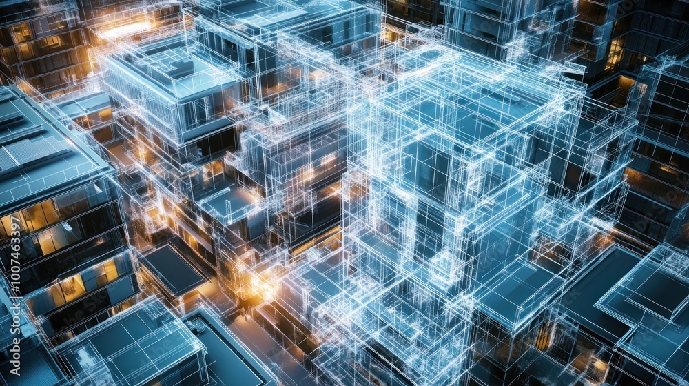 Futuristic Cityscape: A Wireframe Vision Futuristic Cityscape: A Wireframe Vision