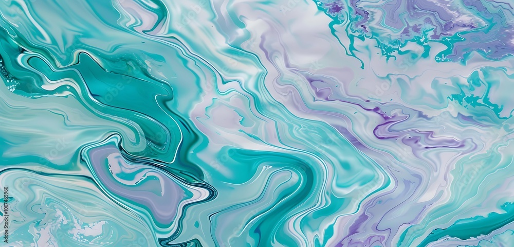 Marble surface with swirling currents of aqua and turquoise, evoking the tranquility of a tropical lagoon on a soft lavender marble surface Marble surface with swirling currents of aqua and turquoise, evoking the tranquility of a tropical lagoon on a soft lavender marble surface
