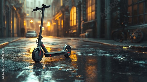 Electric Scooters and Bikes in a Bustling Urban Street Scene