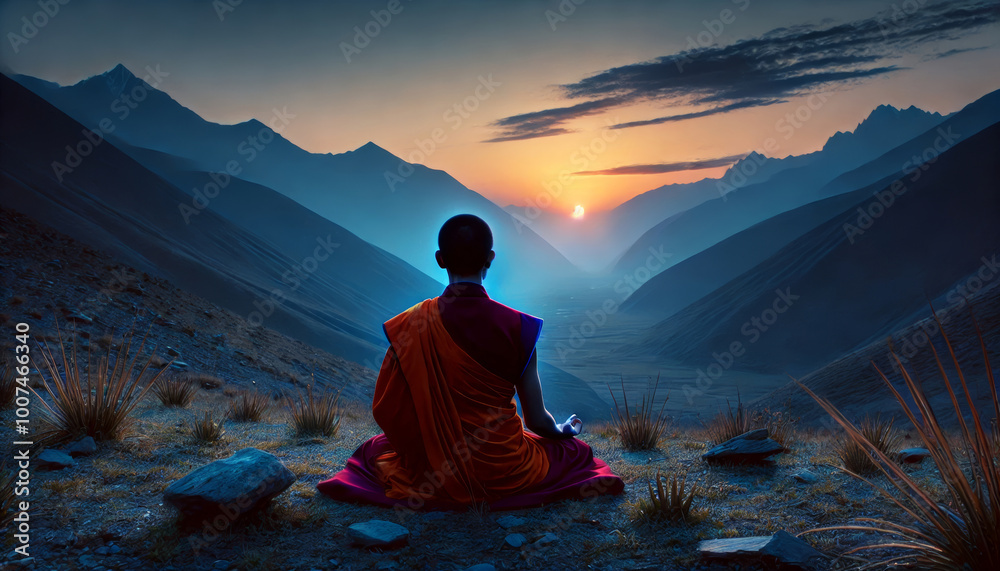 Fototapeta premium Buddhist monk sitting in the lotus position