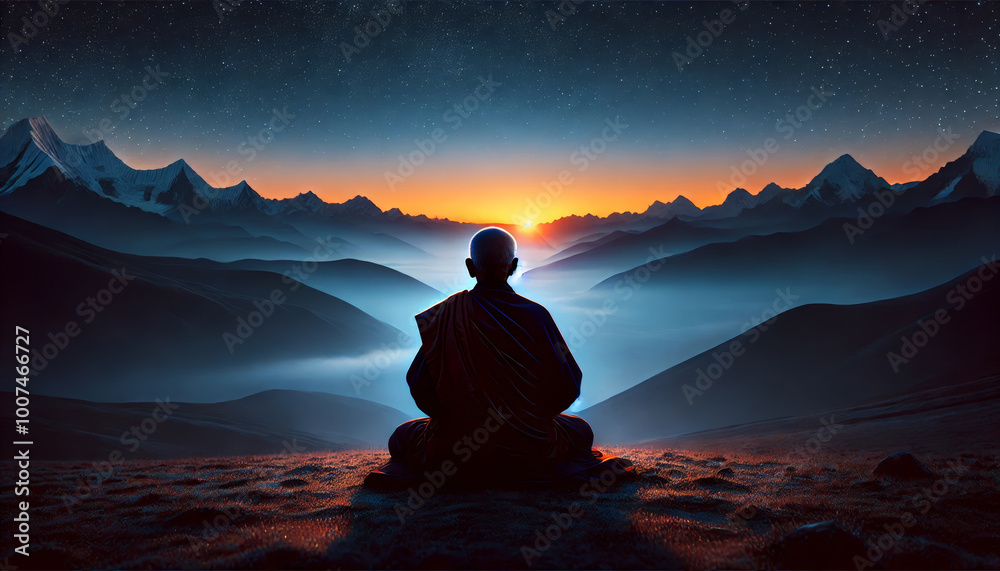 Buddhist monk sitting in the lotus position Buddhist monk sitting in the lotus position