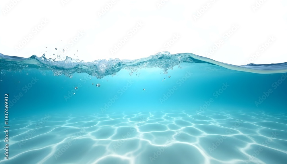 water wave underwater blue ocean swimming pool wide panorama background sandy sea bottom isolated white background water wave underwater blue ocean swimming pool wide panorama background sandy sea bottom isolated white background