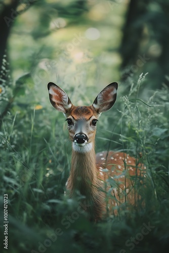 Fawn Deer Hiding in the Forest Undergrowth