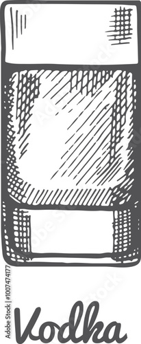 Vodka glass sketch. Alcohol drink. Beverage engraving