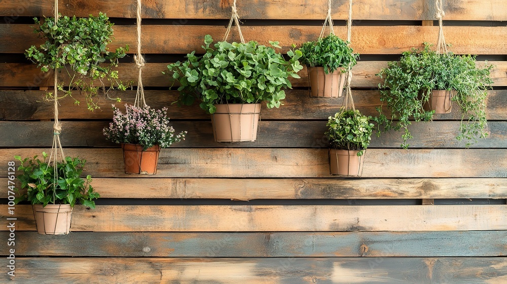Hanging Plants on Wooden Wall Display