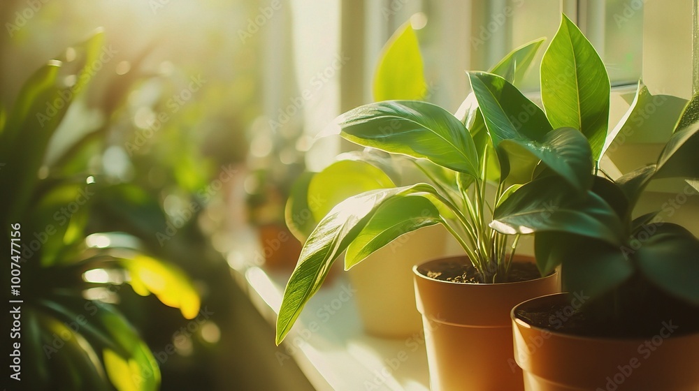 Lush Green Plants by Sunlit Window