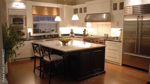 Wallpaper Mural Bright modern kitchen with an island, stylish cabinetry, and natural light during late afternoon hours Torontodigital.ca