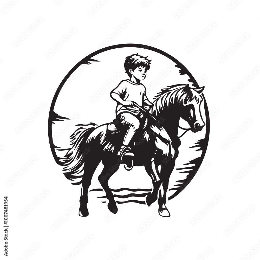 silhouette kids Riding Pony Stock Vector isolated on white background. silhouette kids Riding Pony Stock Vector isolated on white background.