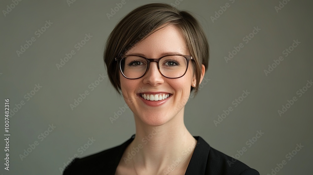 Portrait of an employee in a studio, smiling with a neutral background and soft lighting Portrait of an employee in a studio, smiling with a neutral background and soft lighting