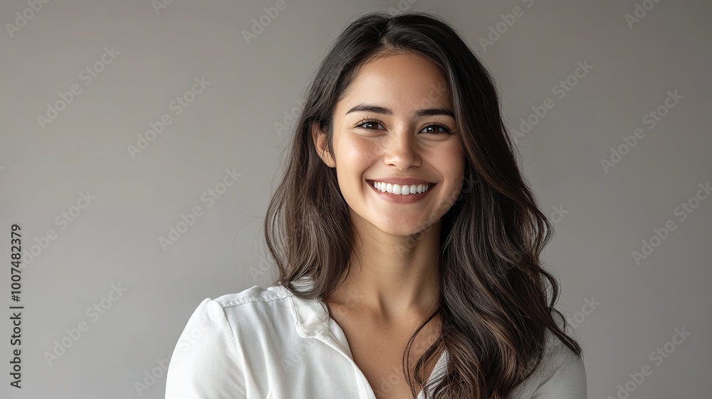 Portrait of an employee in a studio, smiling with a neutral background and soft lighting Portrait of an employee in a studio, smiling with a neutral background and soft lighting