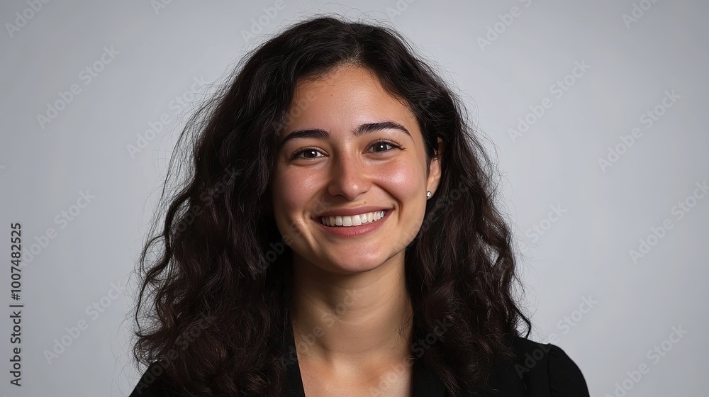 Portrait of an employee in a studio, smiling with a neutral background and soft lighting Portrait of an employee in a studio, smiling with a neutral background and soft lighting