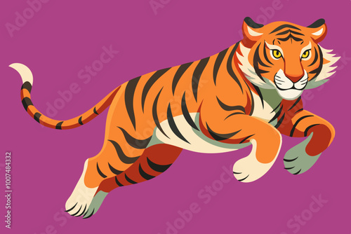 , Cute jumping tiger vector art illustration photo