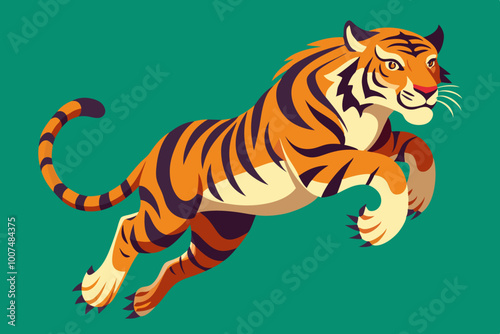 , Cute jumping tiger vector art illustration