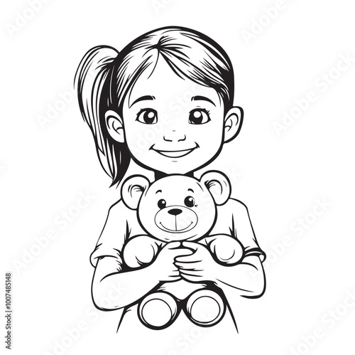 Happy child holding teddy bear smiling little Vector Image isolated on white background.