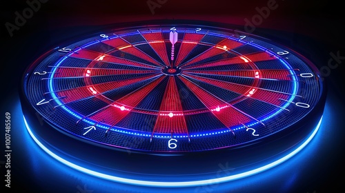 Illuminated Dartboard with a Single Dart in the Bullseye photo