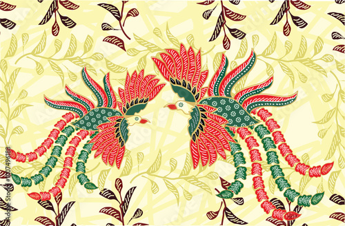 Indonesian batik motifs with very distinctive plant patterns