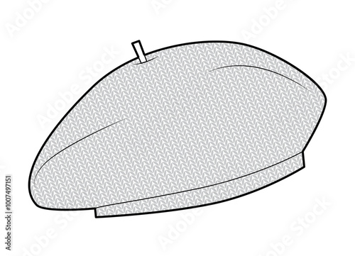 Knitted Beret Hat. Winter Head Fashion accessory cap clothing technical illustration. Vector headgear for Men, women, unisex style, flat template CAD mockup sketch outline isolated