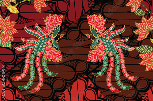 Indonesian batik motifs with very distinctive plant and bird patterns
